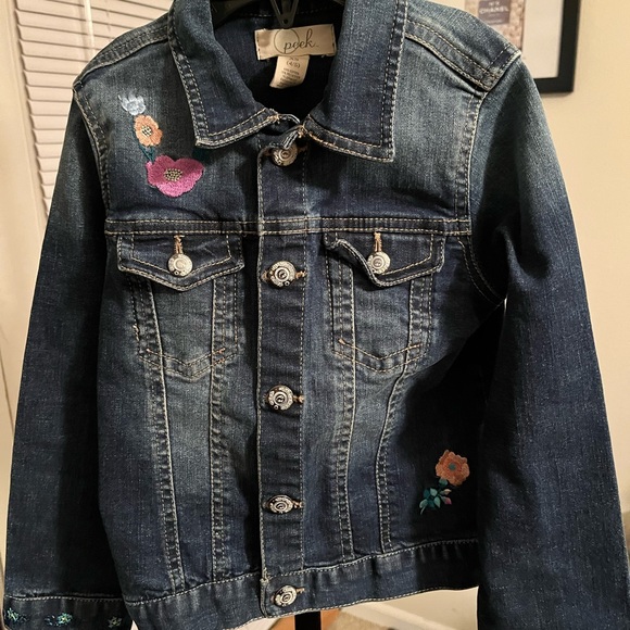 PEEK PRE-LOVED LITTLE GIRL FLORAL & BUTTERFLY EMBROIDERED DENIM JACKET - Picture 11 of 11